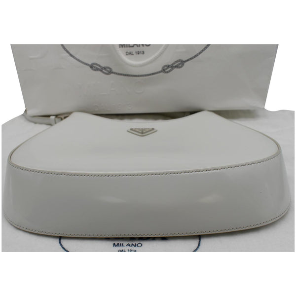 PRADA Cleo Brushed Leather Shoulder Bag White