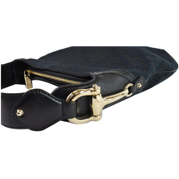 GUCCI Creole Monogram Leather Hobo Bag Black 145826