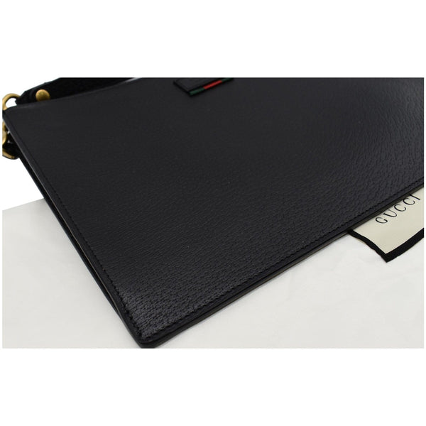 GUCCI Agora Web Leather Pouch Clutch Bag Black 428758