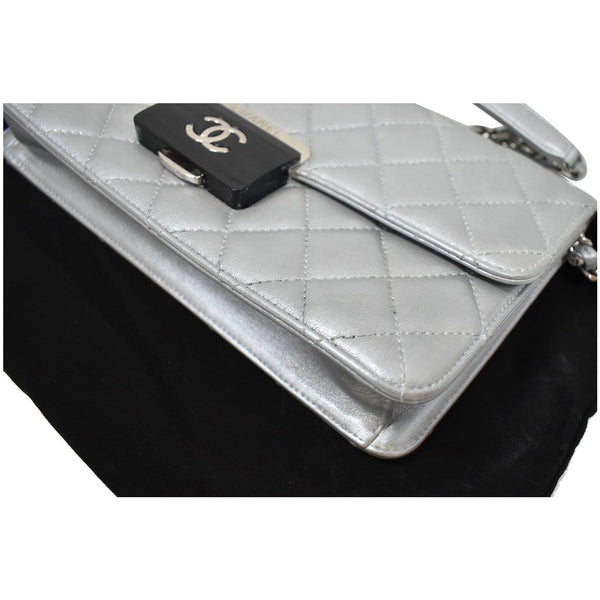 Chanel Beauty Lock Mini Flap Sheepskin Leather Bag silver