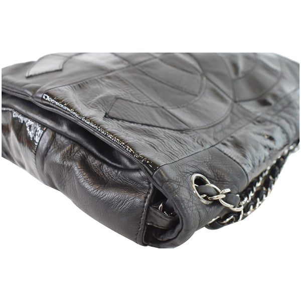 CHANEL Brooklyn Patchwork Flap Patent Leather Shoulder Bag Black