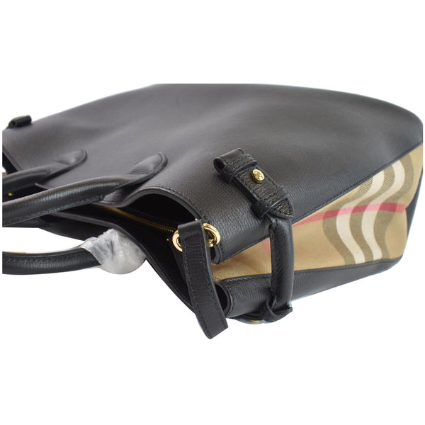 BURBERRY Large Banner House Check Leather Tote Shoulder Bag Black