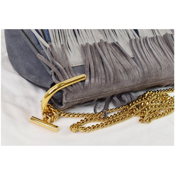 CHLOE Fringe Drew Suede Leather Shoulder Bag Grey