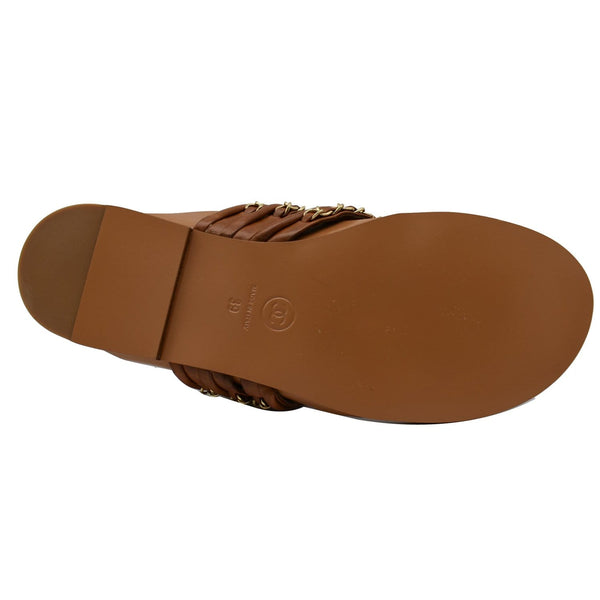 Chanel Thong CC Charm Leather Flat Sandals Brown