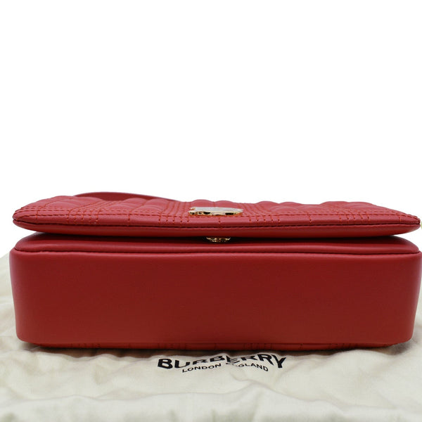 BURBERRY Small Lola Quilted Lambskin Crossbody Bag Primrose Red