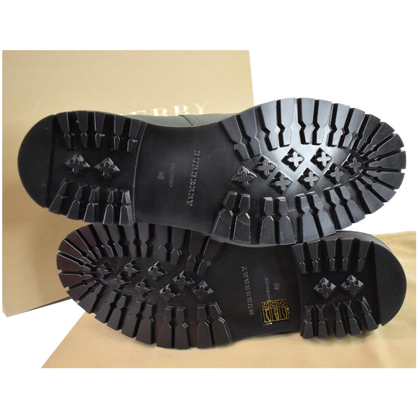 BURBERRY Vintage Check Detail Leather Chelsea Boots Black Size 12