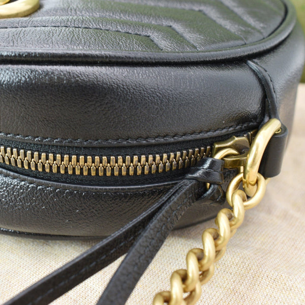 Gucci GG Marmont Mini Round Leather Crossbody Bag Black