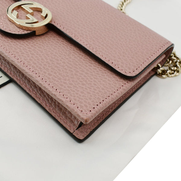 GUCCI Dollar Interlocking G Calfskin Leather Chain Wallet Crossbody Bag Soft Pink 510314
