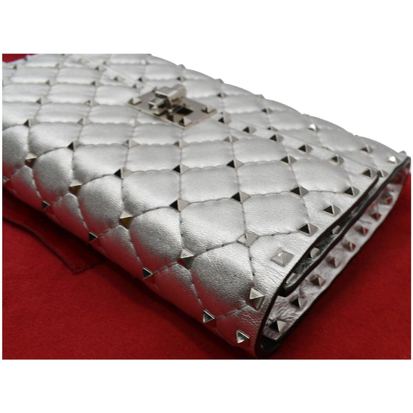 VALENTINO Rockstud Spike Nappa Leather Clutch Bag Metallic Silver