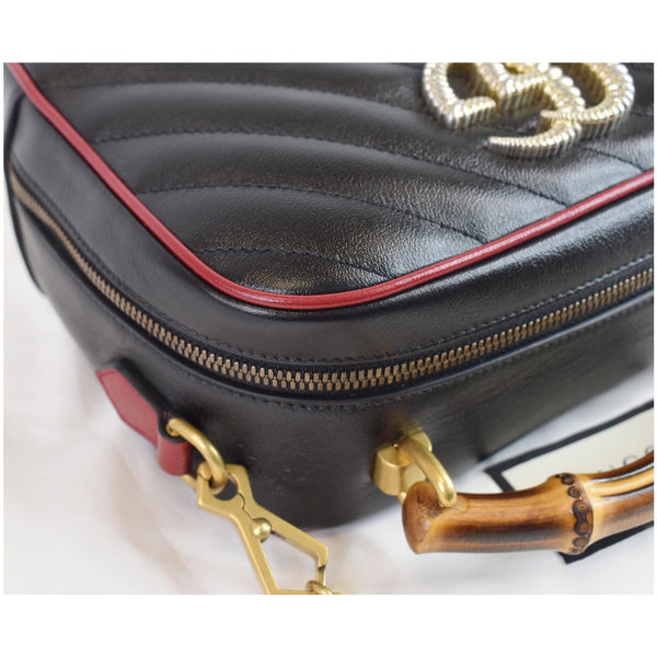 GUCCI GG Marmont Small Bamboo Leather Shoulder Bag Black 602270