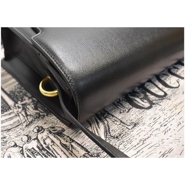 GUCCI Logo Plaque Leather Shoulder Bag Black 589471