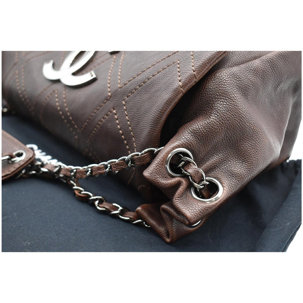 CHANEL Accordion Flap Calfskin Diamond Stitch Shoulder Bag Brown