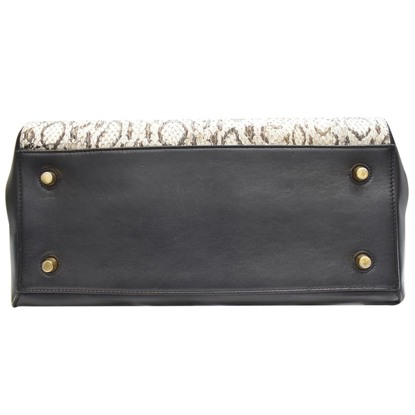 CELINE Medium Edge Python Leather Top Handle Shoulder Bag Beige