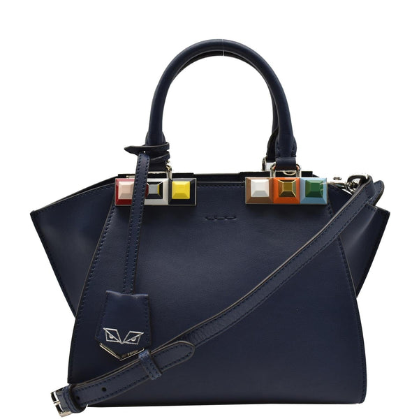 FENDI Petite 3Jours Studded Leather Tote Bag Dark Blue