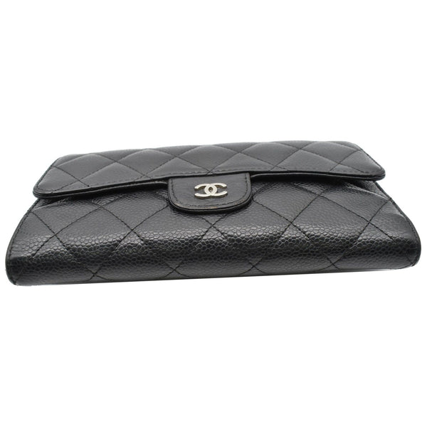 CHANEL Classic Flap Caviar Leather Card Holder Wallet Black