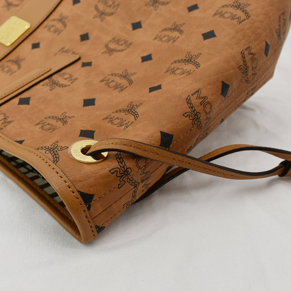 MCM Reversible Liz Medium Visetos Canvas Shopper Tote Bag Cognac