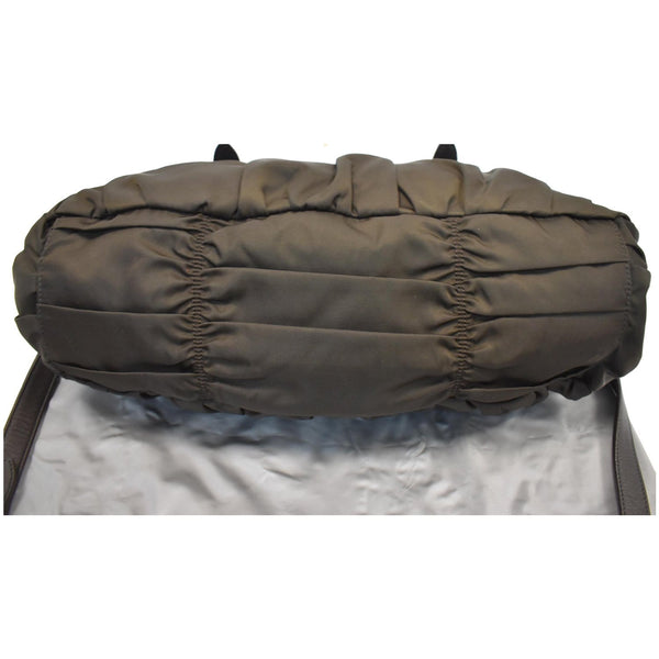 PRADA Tessuto Gaufre Ruched Nylon Leather Shoulder Bag Green