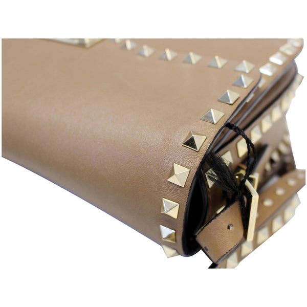 Valentino Rockstud Flap Leather Crossbody Bag Beige-US