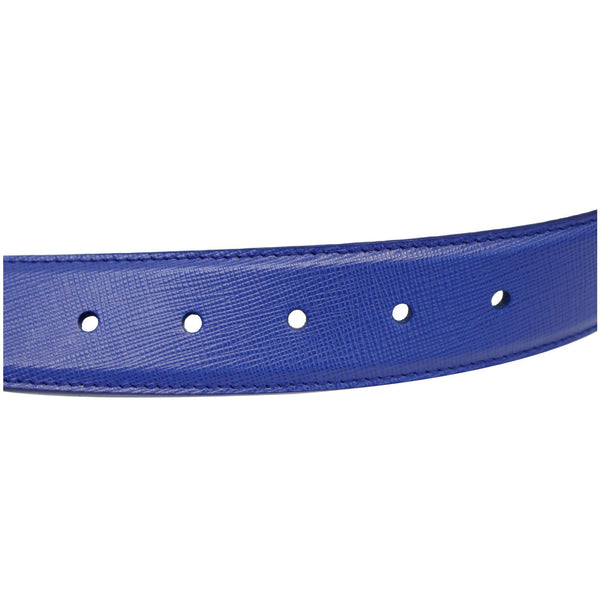 PRADA Round Logo Blue Saffiano Leather Belt Size 40-US