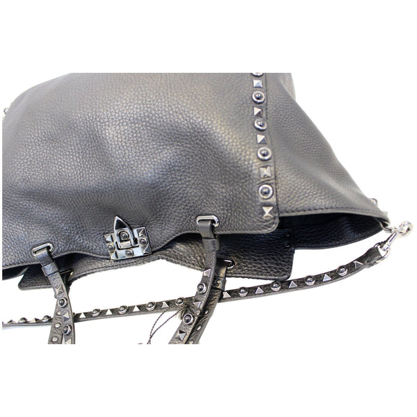 Valentino Rockstud Noir Black Leather Medium Tote Shoulder Bag-US