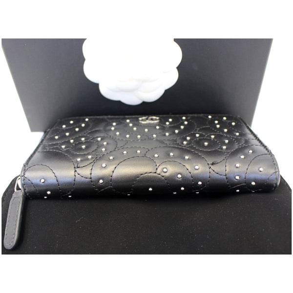 CHANEL Camellia Long Zippy studded Wallet Black-US