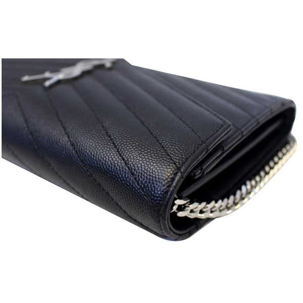 YVES SAINT LAURENT Monogram Grain De Poudre Chain Wallet Black