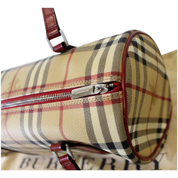 BURBERRY Barrel Haymarket Check Coated Canvas Shoulder Bag Red