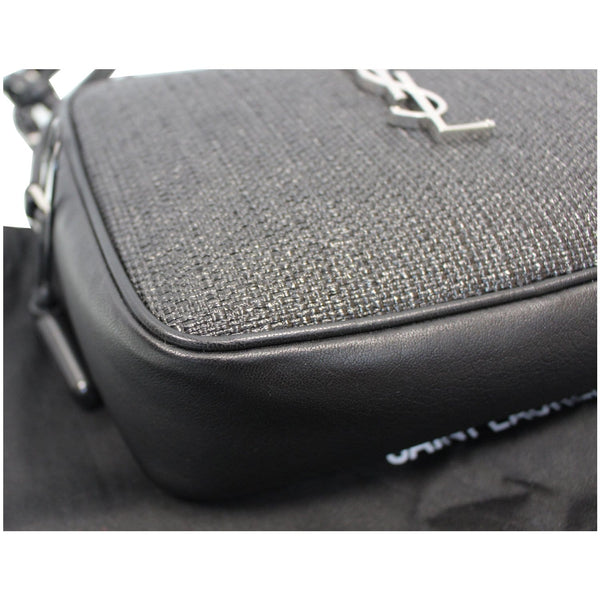 YVES SAINT LAURENT Lou Camera Raffia Canvas Crossbody Bag Black