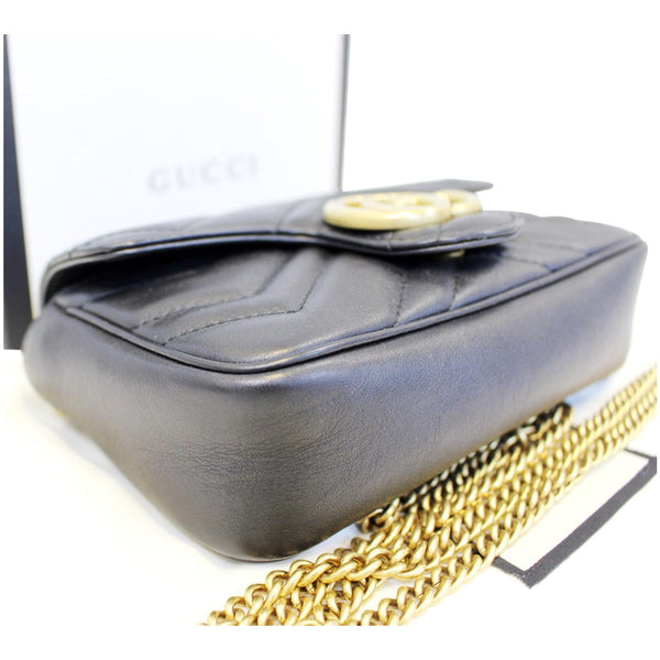 GUCCI GG Marmont Matelasse Black Leather Super Mini Crossbody Bag