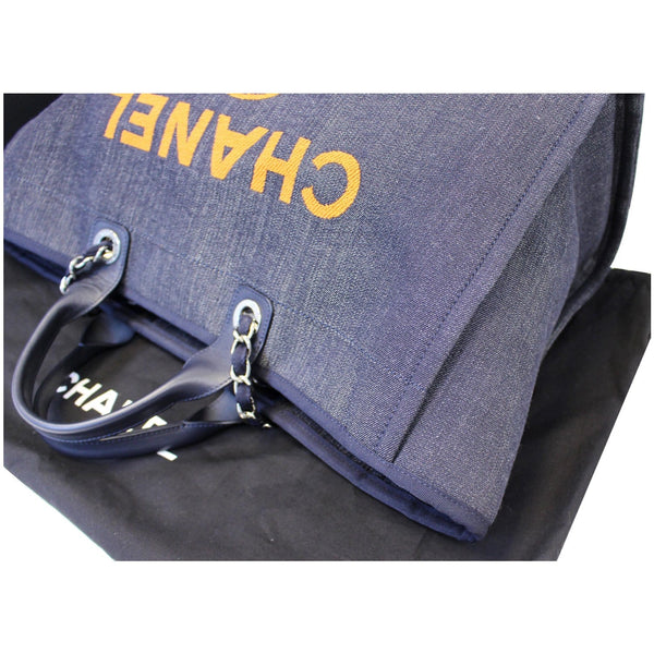 CHANEL Deauville Large Denim Shopping Tote Bag Dark Blue