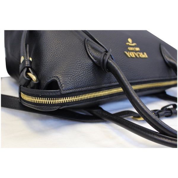 PRADA Daino Medium Leather Tote Shoulder Bag Black