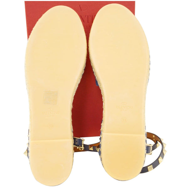 Valentino Flat Garavani Rockstud Denim Espadrilles - bottom view