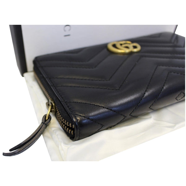 GUCCI Matelasse GG Marmont Zip Around Calfskin Wallet Black-US