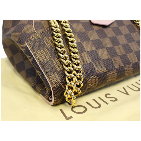 LOUIS VUITTON Caissa Chain Damier Ebene Clutch Shoulder Bag Rose Ballerine