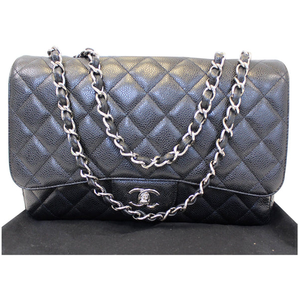 CHANEL Jumbo Classic Single Flap Caviar Leather Shoulder Bag Black-US