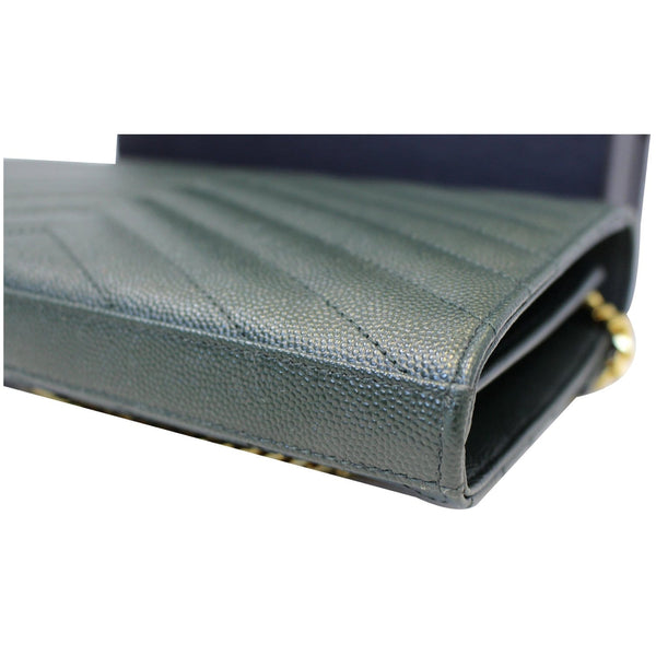 YVES SAINT LAURENT Chevron Grain De Poudre Envelope Chain Bag Olive Green