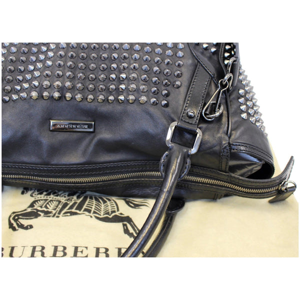 BURBERRY Studded Leather Satchel Shoulder Bag Black-US