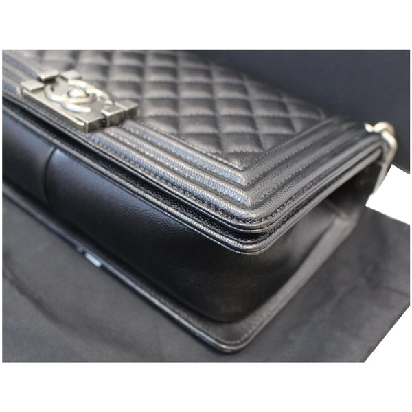 CHANEL Medium Boy Quilted Caviar Leather Shoulder Bag Black