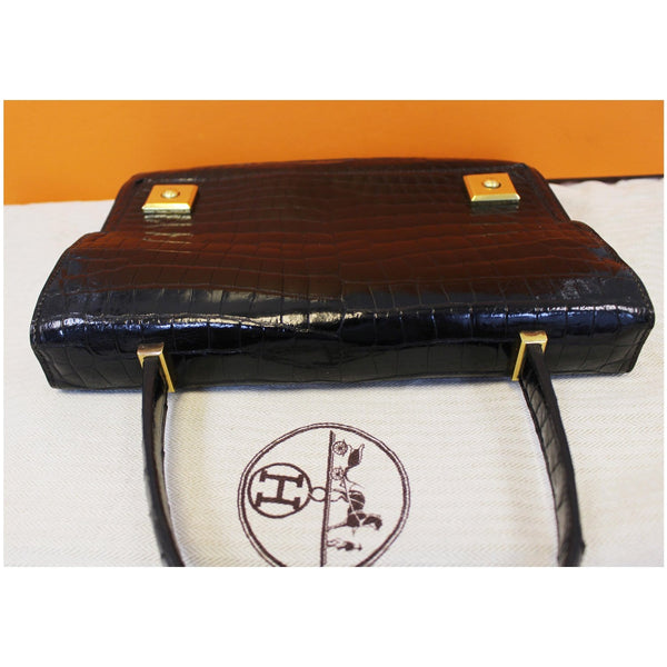 HERMES Piano 25Cm Crocodile Leather Flap Bag Black-US
