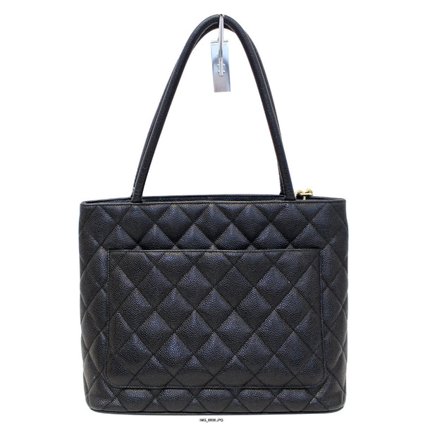 CHANEL Medallion Quilted Caviar Leather Tote Bag Black-US
