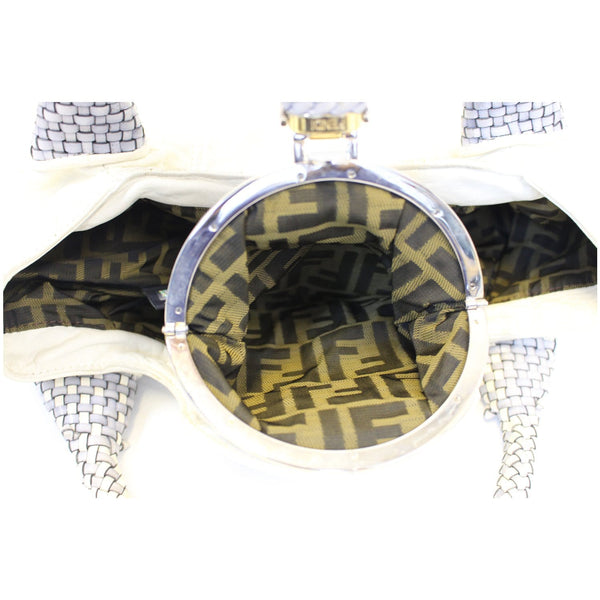 Fendi White Leather Satchel Bag For Women - interior