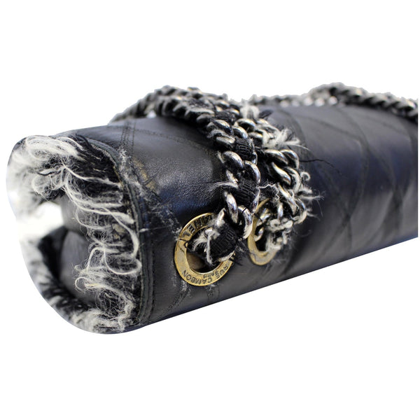 CHANEL Tweed Lambskin Leather Flap Bag Black