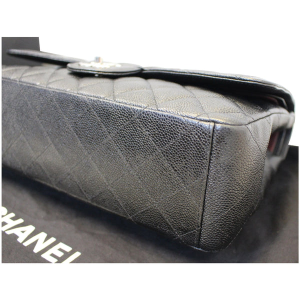 CHANEL Maxi Caviar Leather Jumbo Double Flap Shoulder Bag Black-US