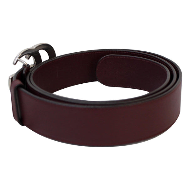 GUCCI Double G Buckle Leather Belt Size 44 Burgundy