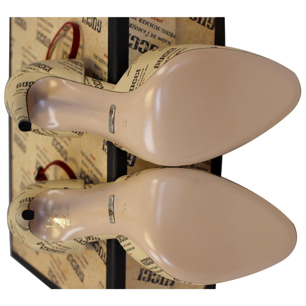 Gucci Invite Stamp Print Apollo Pumps Beige Size 38 - bottom view