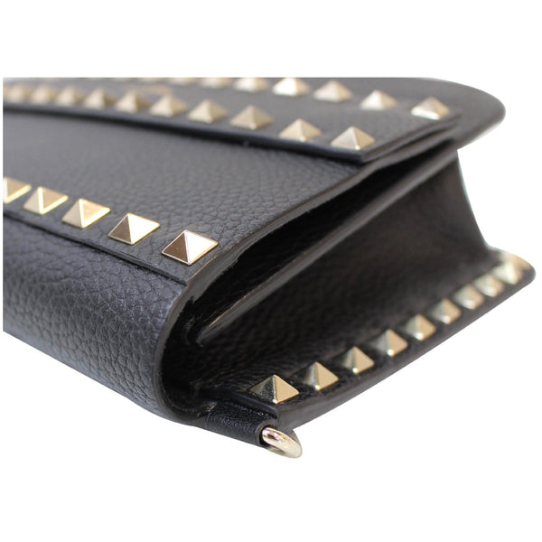 VALENTINO Garavani Small Rockstud Flap Leather Shoulder Bag Black