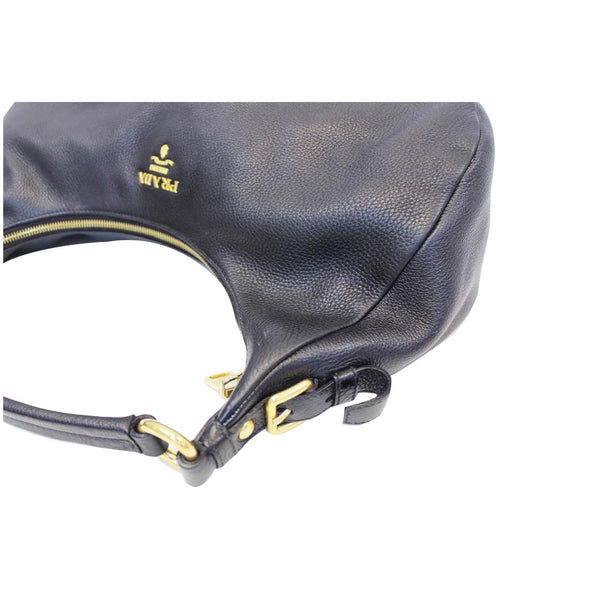 PRADA Vitello Daino Leather Hobo Bag Black