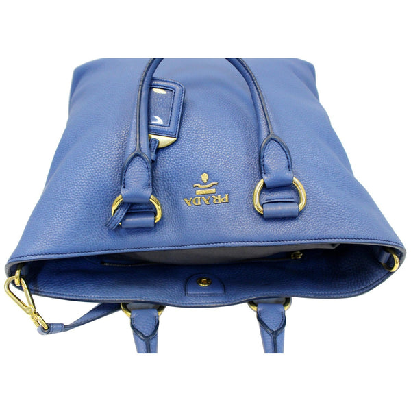 PRADA Vitello Phenix Leather Tote Bag Blue