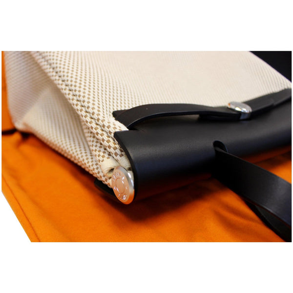 HERMES Herbag PM 30cm Leather Toile Bag Black/Off White-US