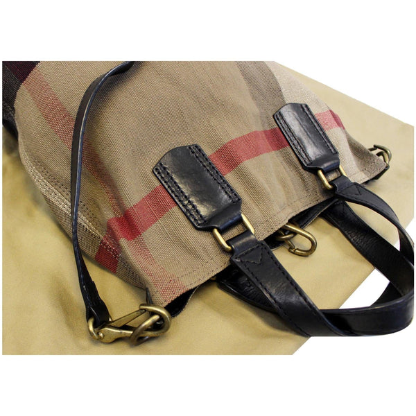 BURBERRY Susanna Medium Leather Canvas Check Shoulder Bag Brown